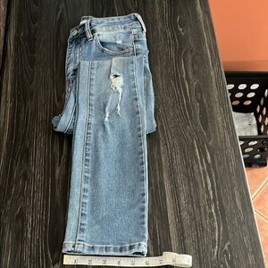 Light Blue Distressed Straight Leg Jeans